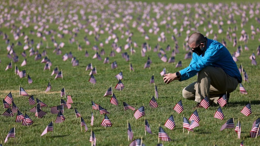 American Flags representing lives lost due to COVID-19