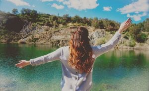 woman at lake